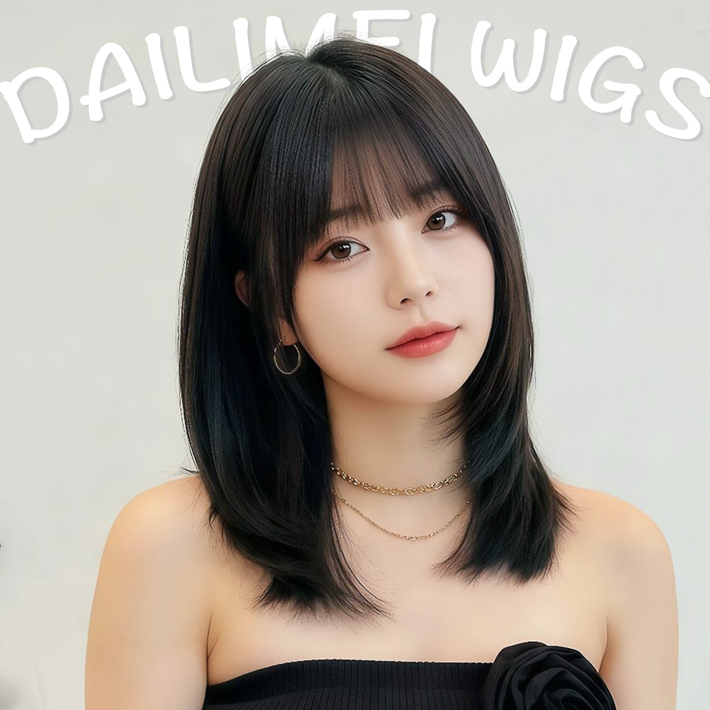 Women's Level Collarbone Length Haircut Human Mid-length Natural Whole Wig Short Straight Hair
