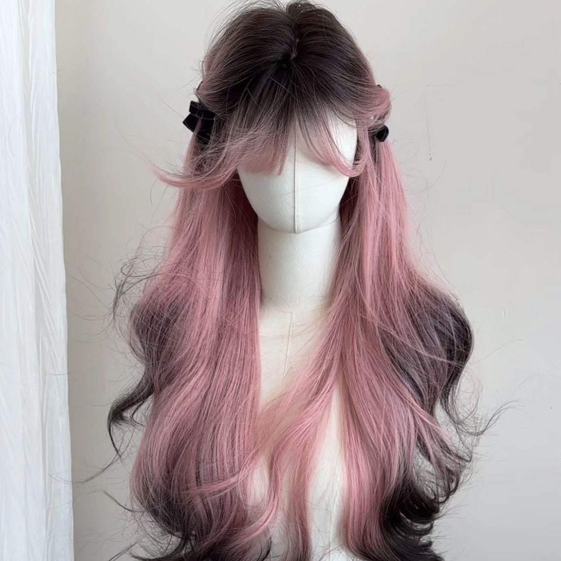 Yuan Hairline Powder Version Siamese Kitten Hair Pink Long Straight Wig