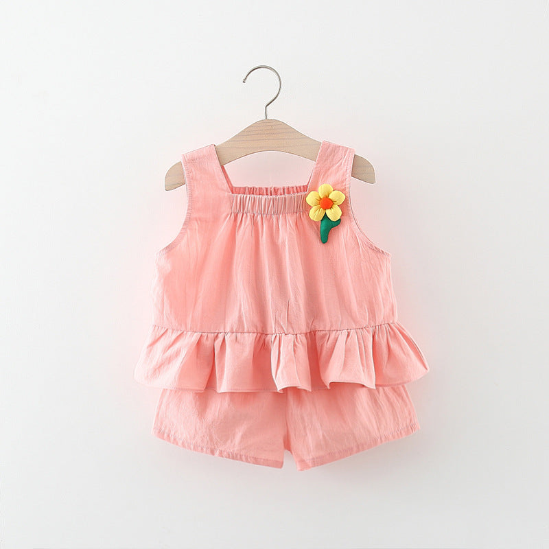 Children's Clothing Summer Sleeveless Vest Flower Cotton Two-piece Children's Suit