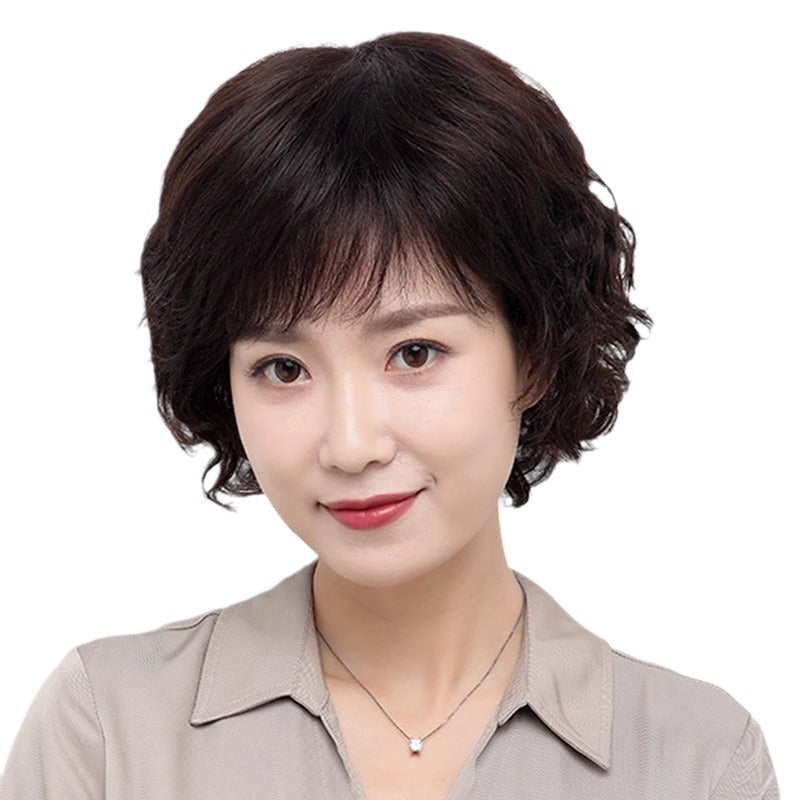 Short Full Top Curly Fashion Mom Sheath Real Hair Wig