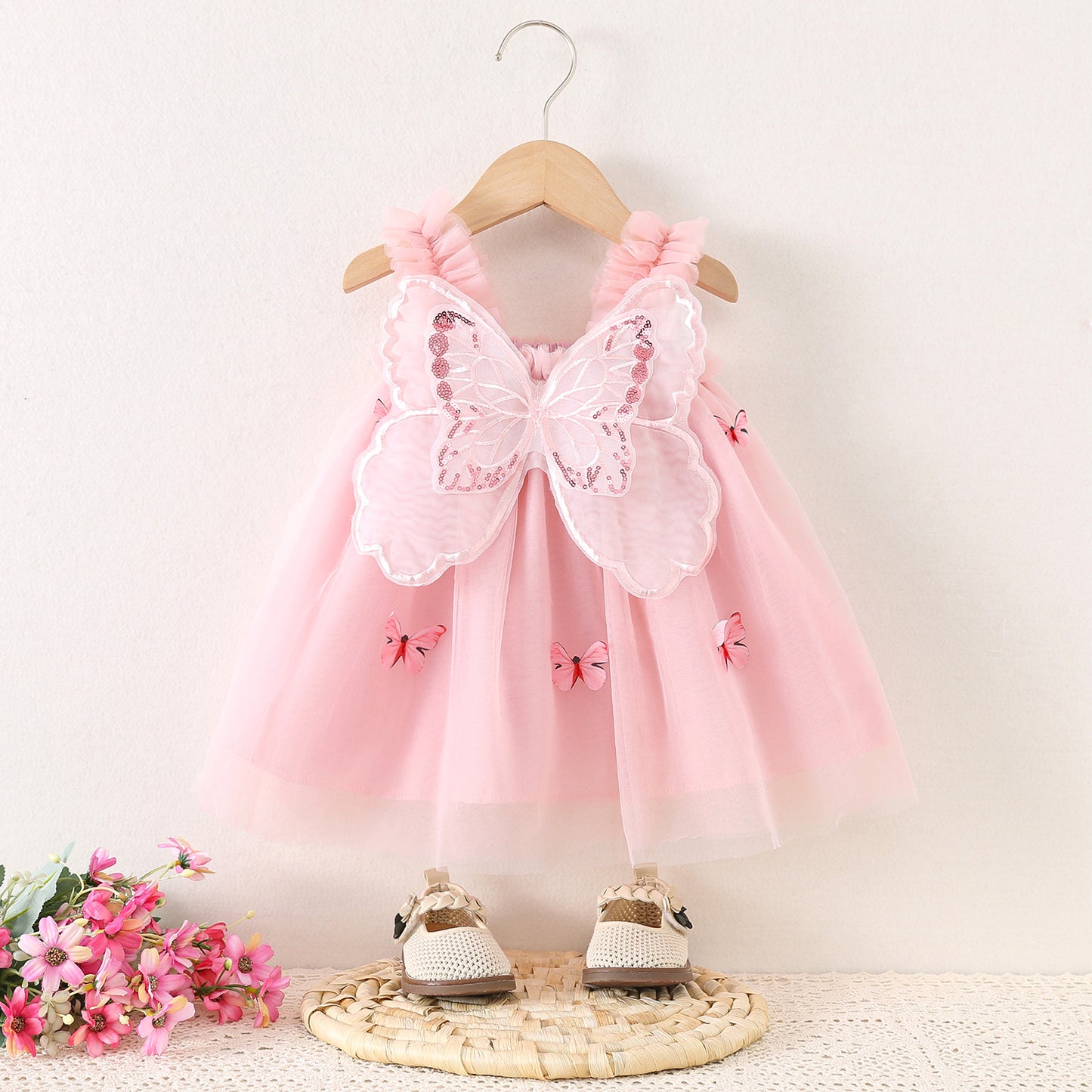 Wings Embroidered Butterfly Korean Mesh Princess Children's Dress