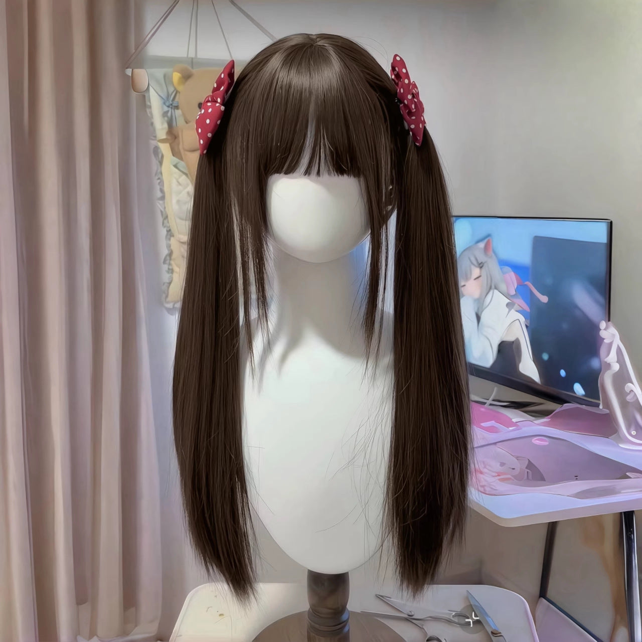 Hair Natural Bangs Rose Net Sheath Pairs Long Straight Wig