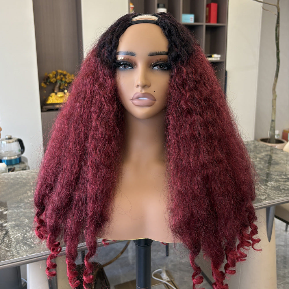 African Straight Hair Tail Curly Chemical Fiber V-shaped Top Wig Long Curls