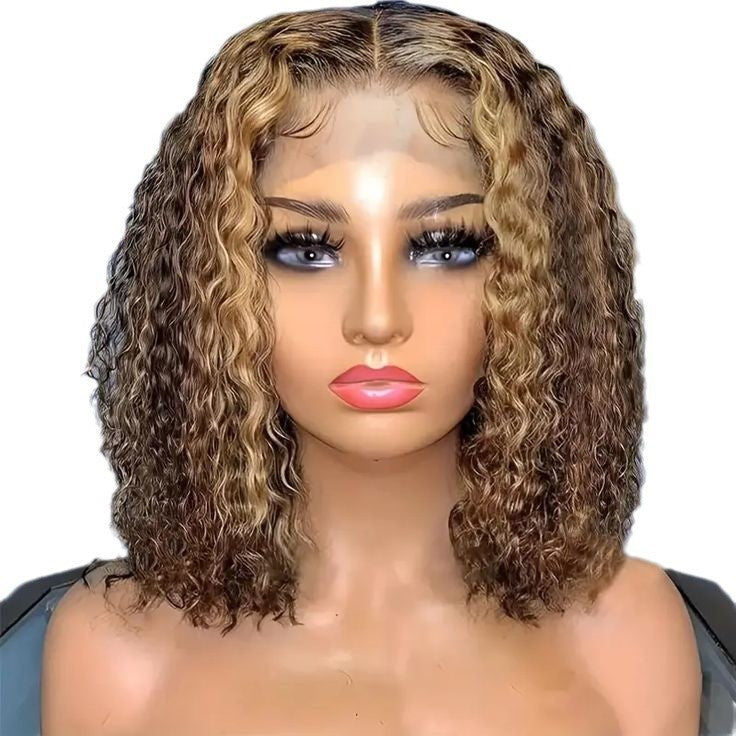 Hd Transparent Front Lace Fashion Head Cover Piano Color Wigs Wig Short Curly Hair
