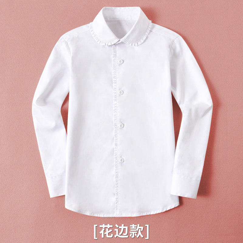 Children's Uniforms White Cotton Long Sleeve Middle Big Children's Shirt