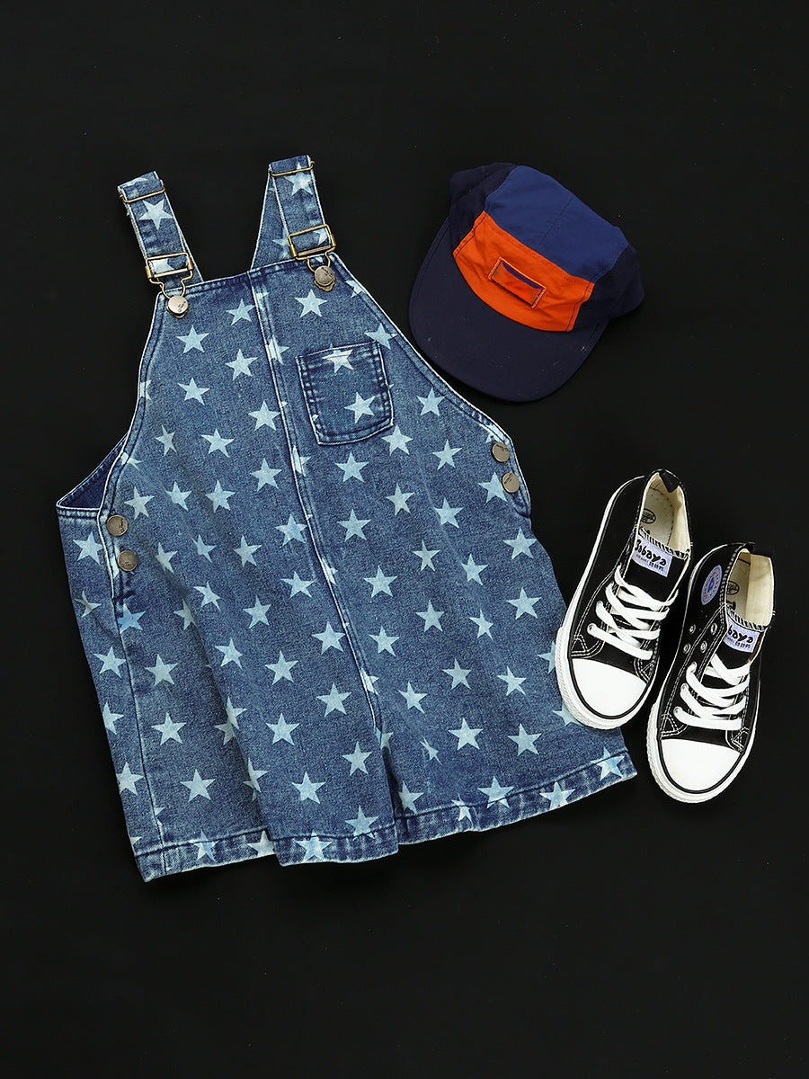 Overalls Summer Mountain Pure Retro Printed Denim Children's Pants