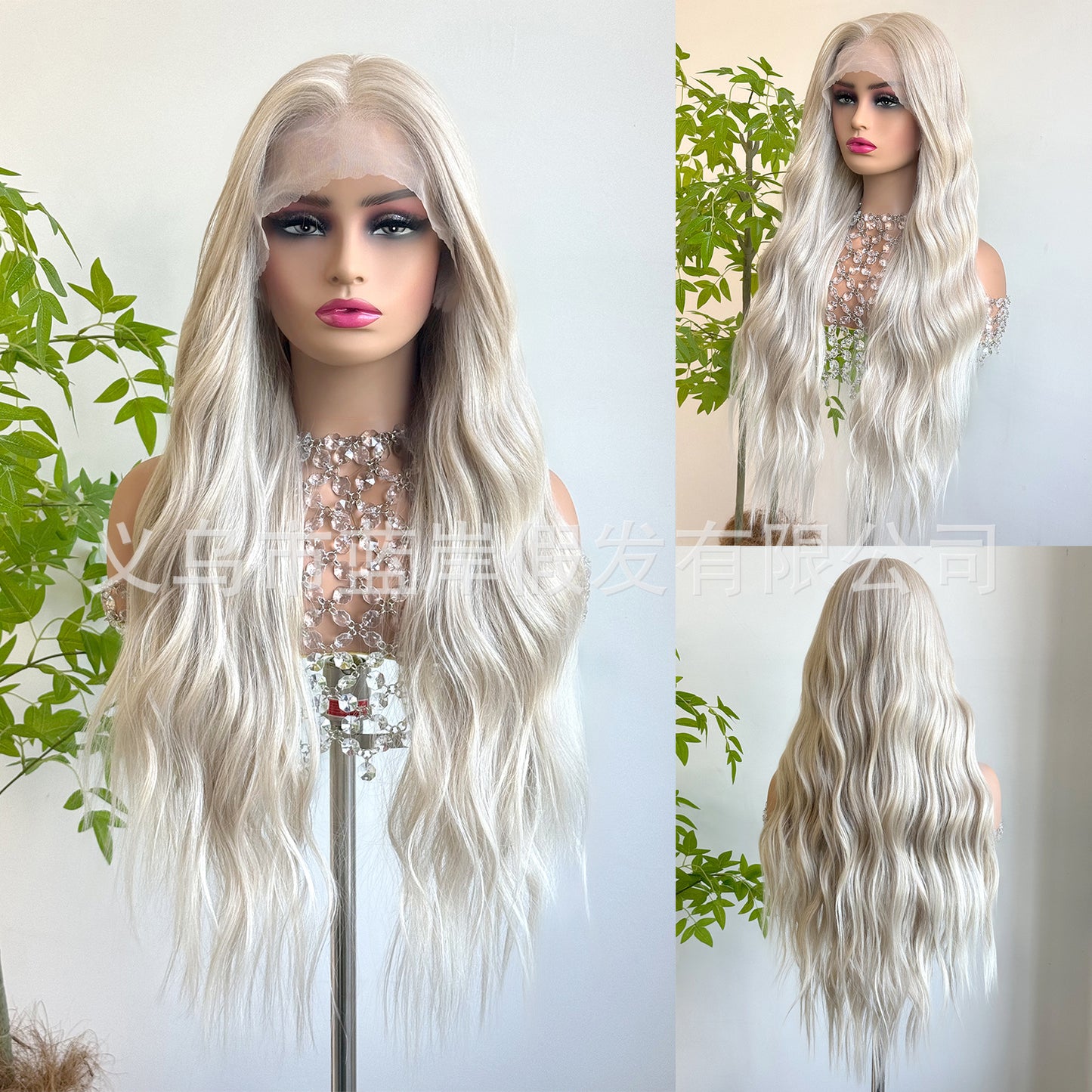 Area Lace Imported Matte Fiber Wine Red Free Sewing Curly Wig Long Curls