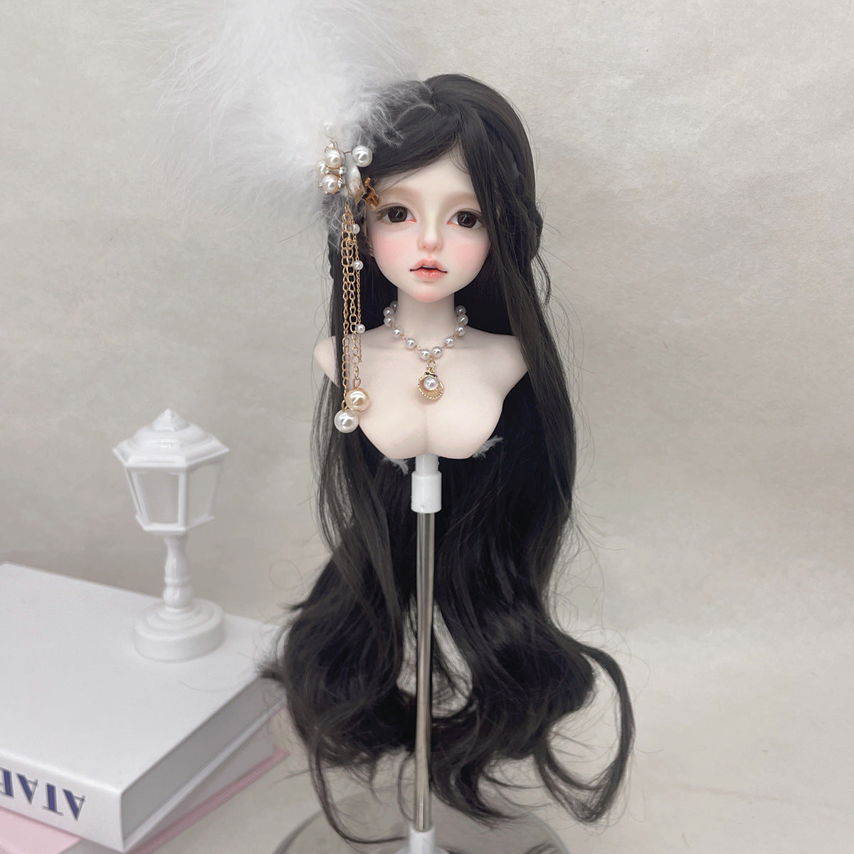Split Bangs Braid Long Curly Hair Finished Head Cover Cos Wig