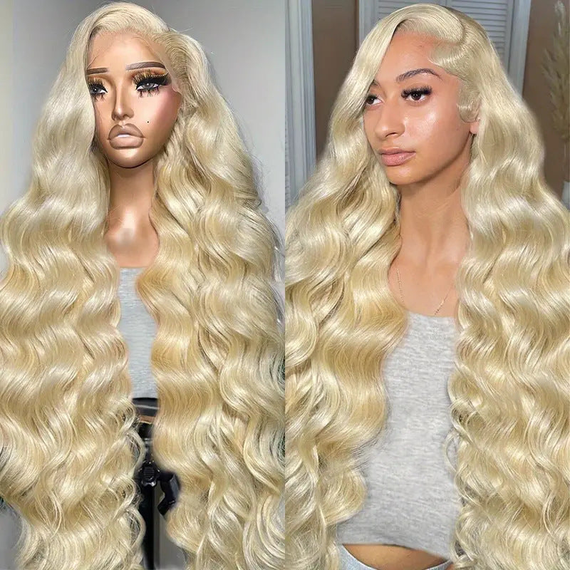 Golden Curly Hair Big Wave Front Lace Wig Long Curls