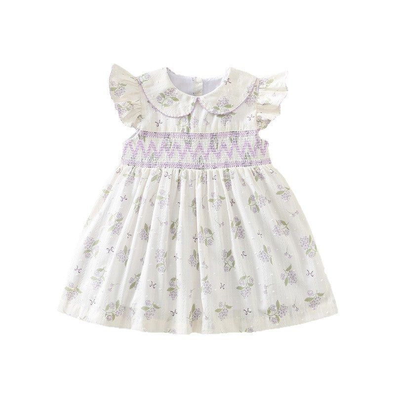 Princess Cute Mori Style Smocking Shirt Cotton Flounced Sleeve Children's Dress