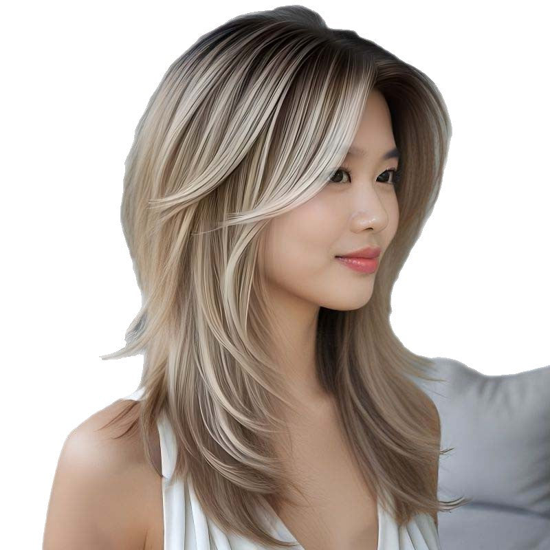 Bangs Gradient Chemical Fiber Mechanism Rose Net Head Wig Short Straight Hair