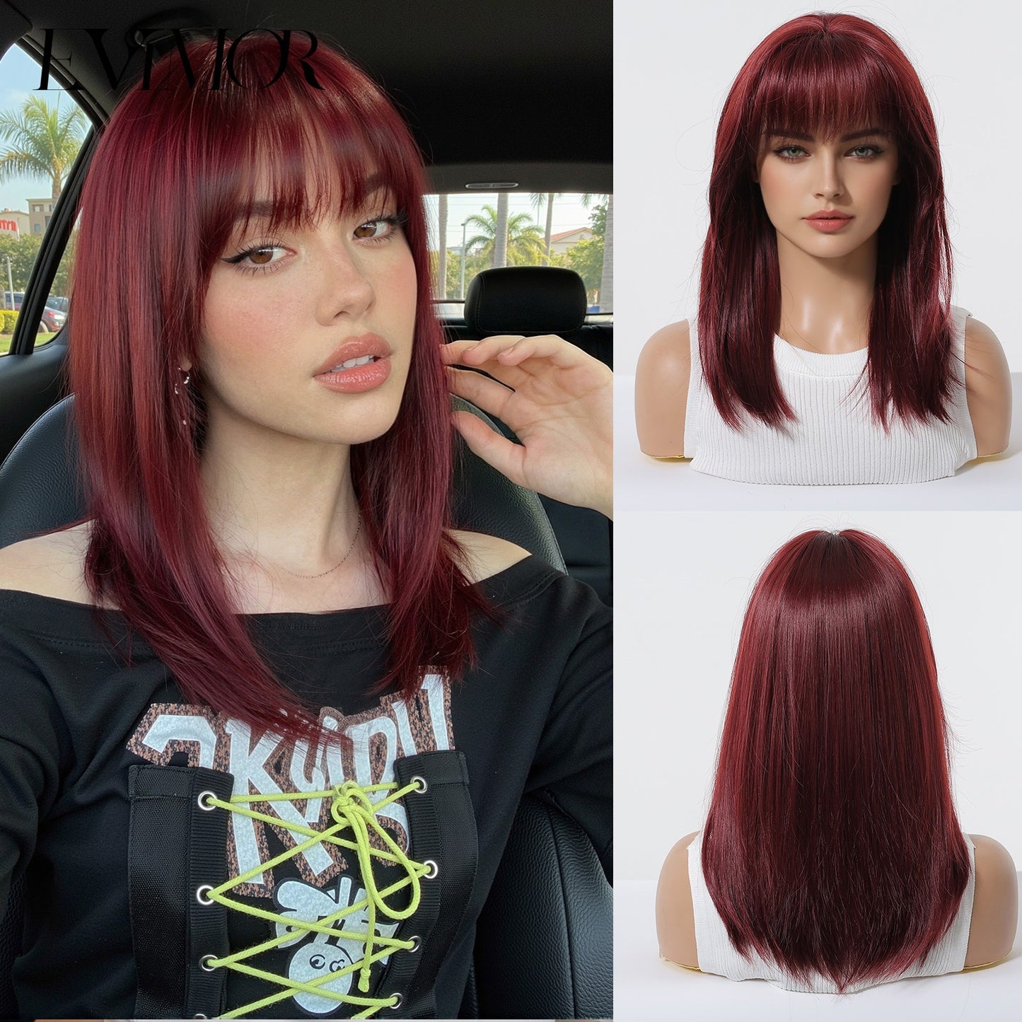 Gradient Brown Collarbone Length Haircut Natural Long Straight Wig