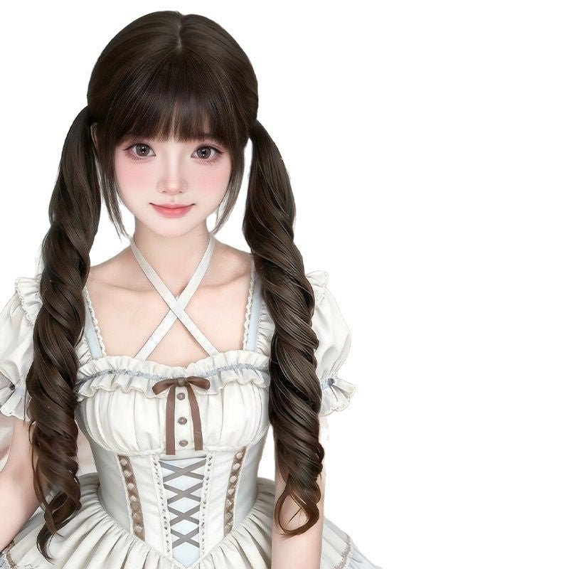 Sweetheart Female Double Ponytail Cute Little Radish Wig Long Curls