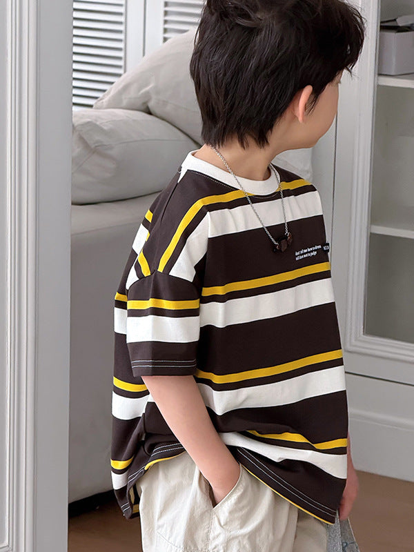 Children's Clothing Style Stripe Short-sleeved Spring Clothes Boys Medium Big Casual Children's T-shirt