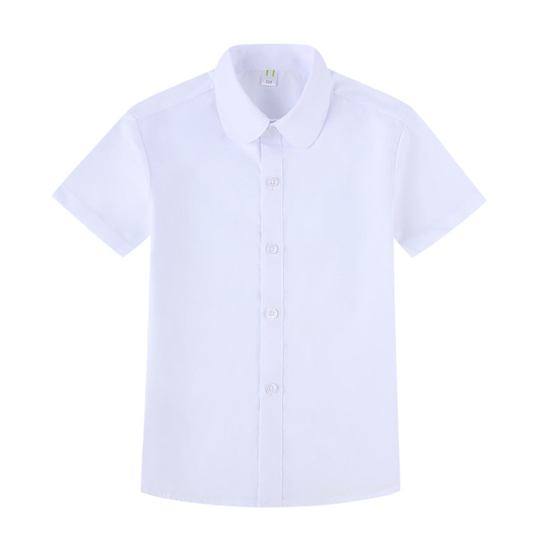 Children's Summer Short-sleeved White Pure Cotton Performance Clothes Children's Shirt