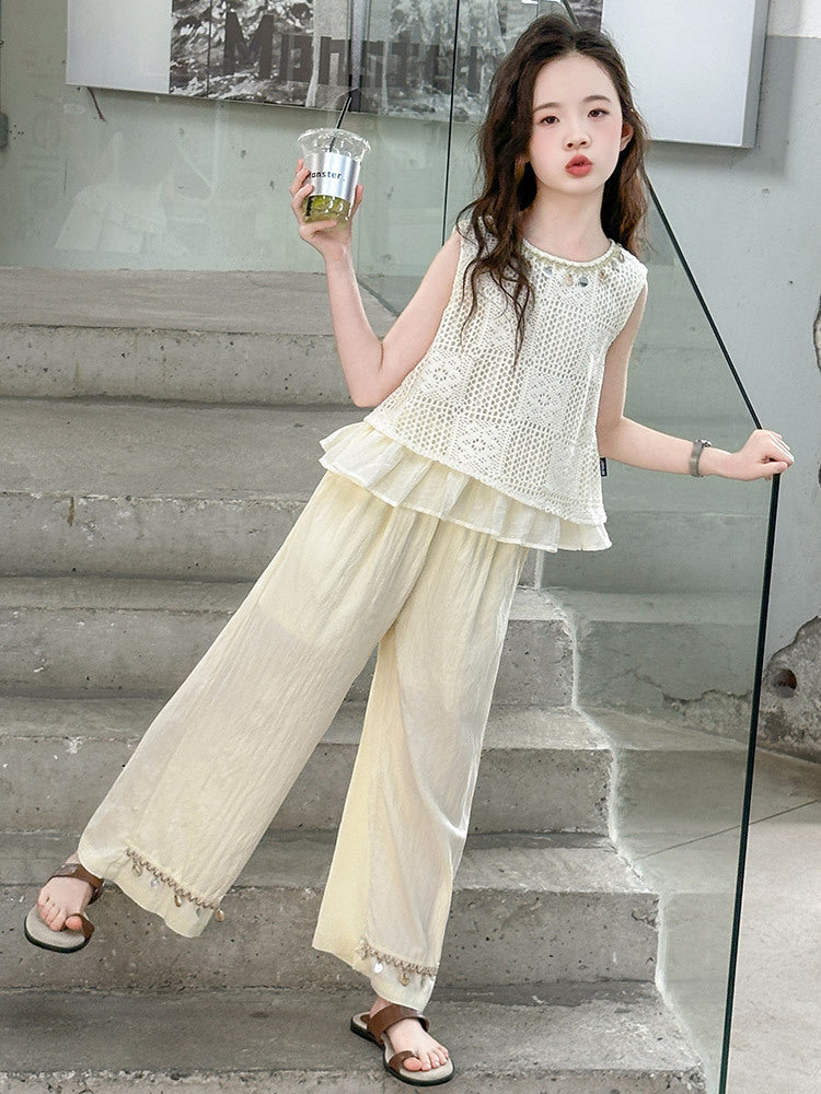 Children's Western Style Fashion Vest Wide Leg Pants Two-piece Children's Suit