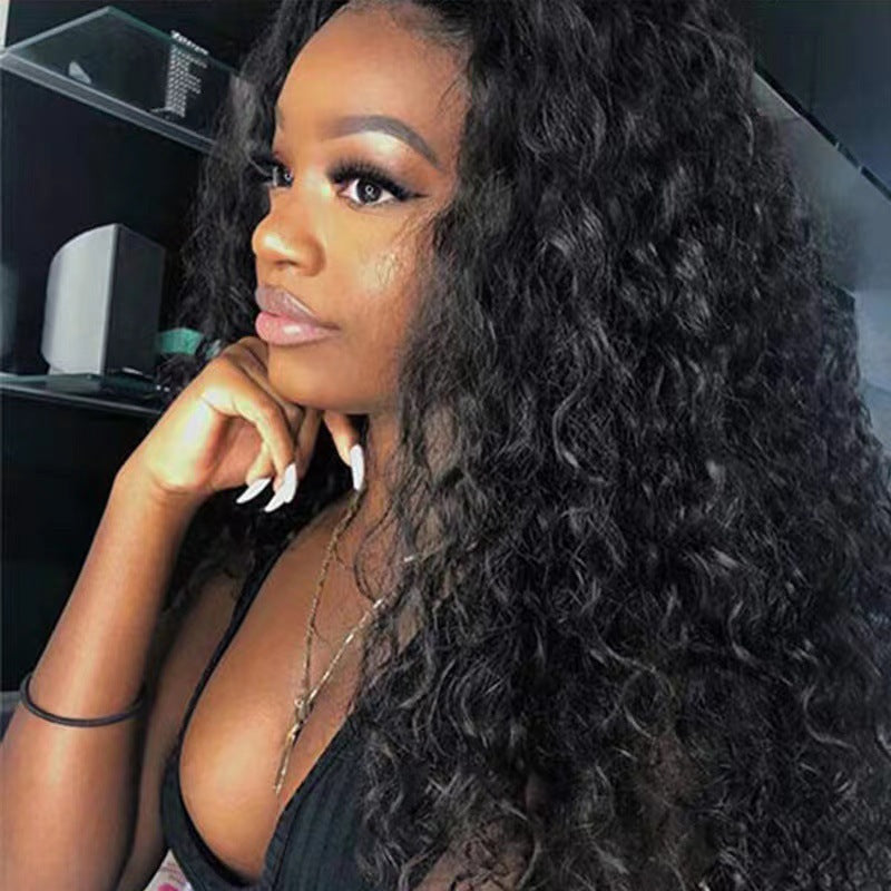 Women's Black African Small Curly Hair Mechanism Fiber Wig Long Curls
