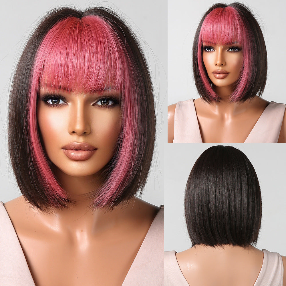 Female Bangs Gradient Gray Chemical Fiber Wig Short Straight Hair