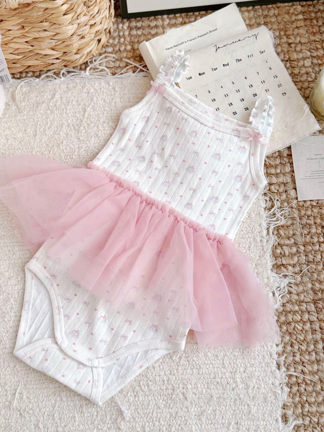 Suspenders Gauze Skirt Bodysuit Infants Romper Bloomer With Hundred Days Jumpsuit, Climbing Suit