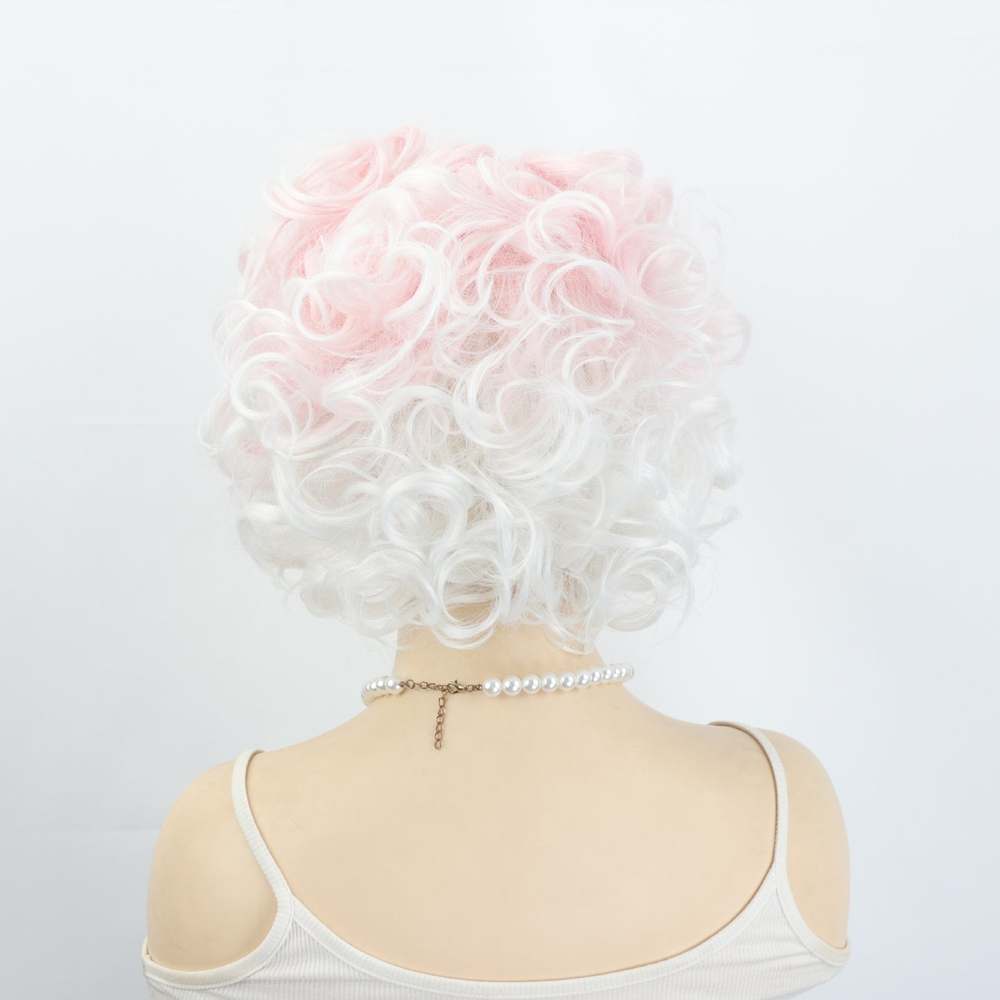 Women's Fashion Gradient Pink Small Roll Synthetic Wig Short Curly Hair