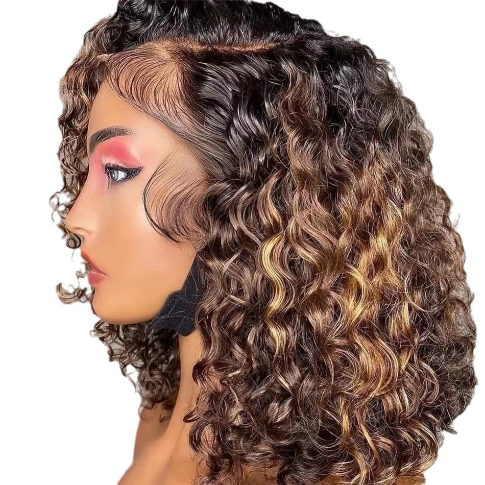 Front Lace Curly Hair Head Cover Piano Color African Small Wig Long Curls