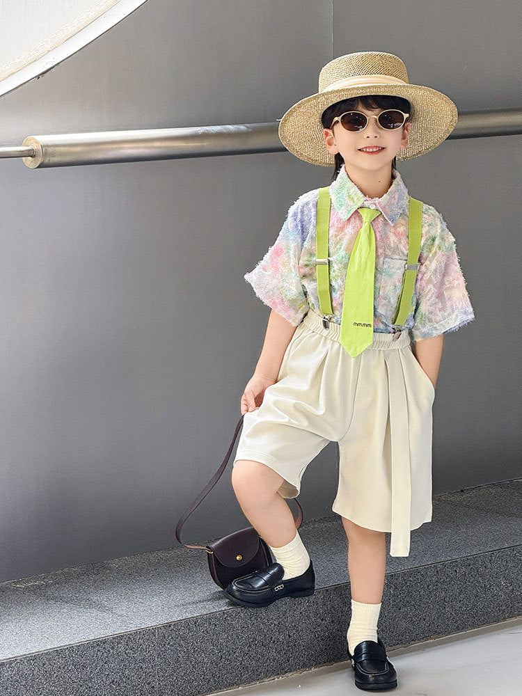 Summer Boys Suspender Suit Beach Kindergarten Performance Children's Shirt