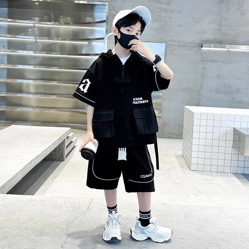 Children's Boys Summer Medium Large Thin Short-sleeved Clothes Trendy Children's Suit