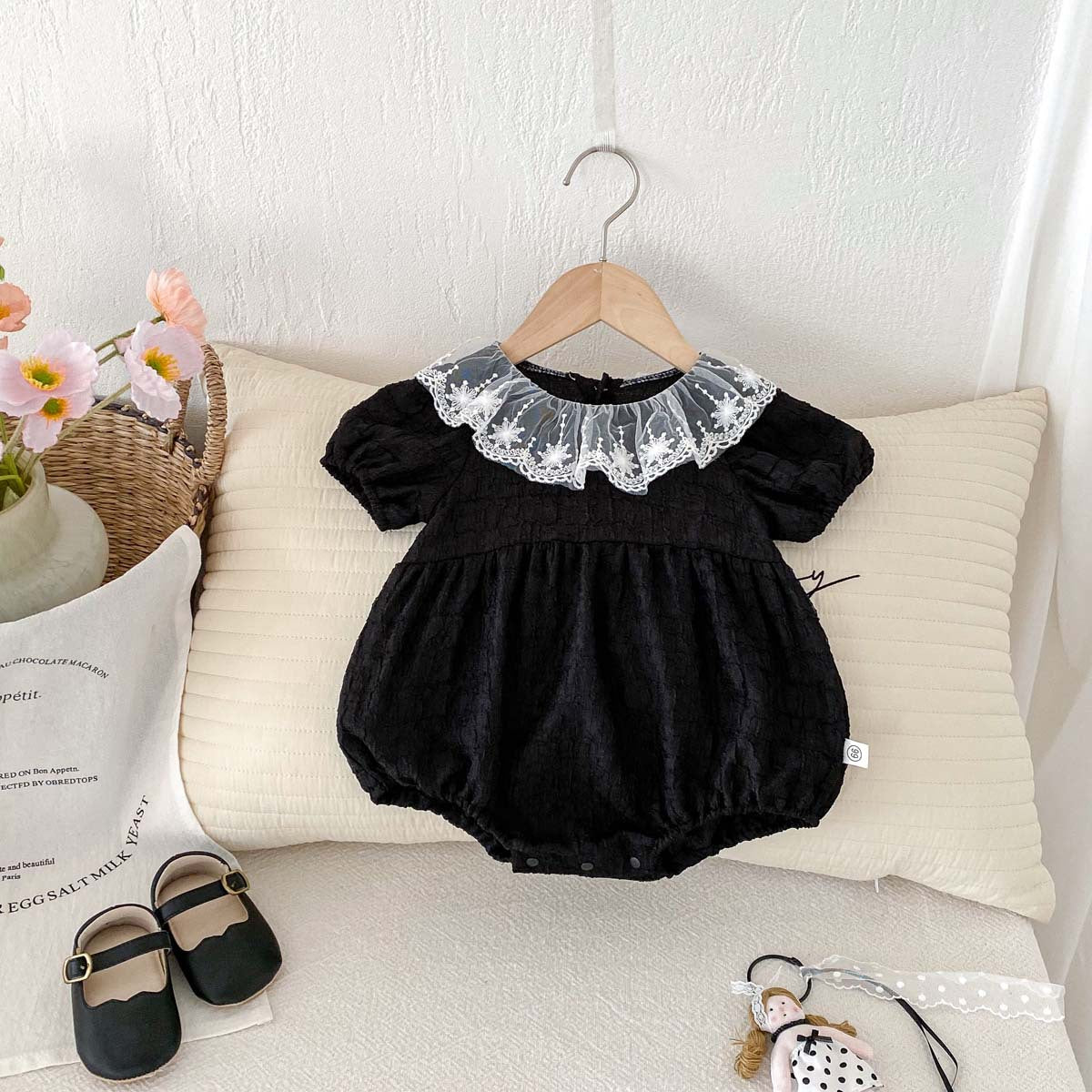 Style Western Summer Short Sleeve Jumpsuit Lace Peter Pan Collar Jumpsuit, Climbing Suit