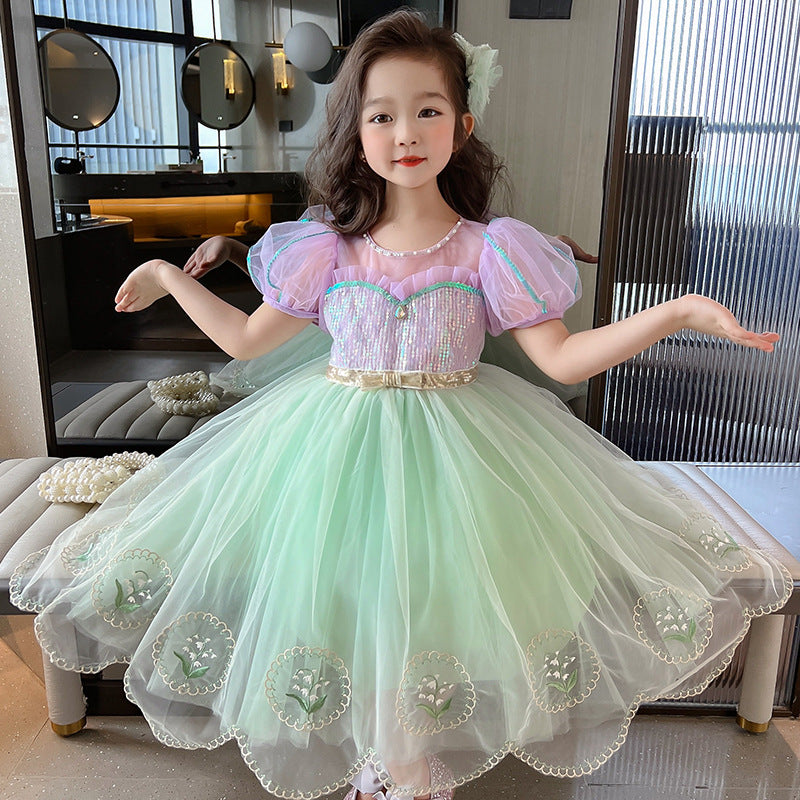 Summer Mermaid Umbrella Princess Trendy Mesh Cake Halloween Performance Children's Dress