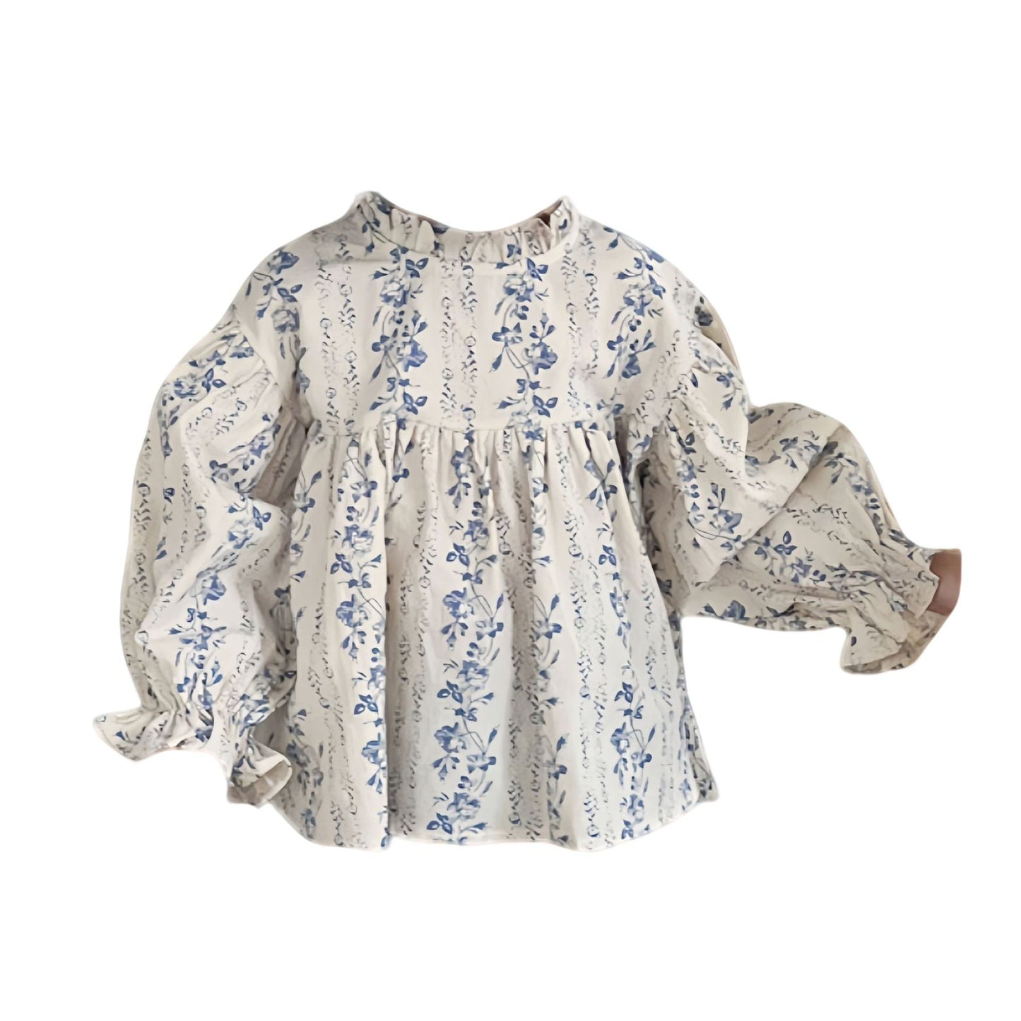 Children's Long Sleeve Autumn Floral Wood Ear Collar Puff Children's Shirt