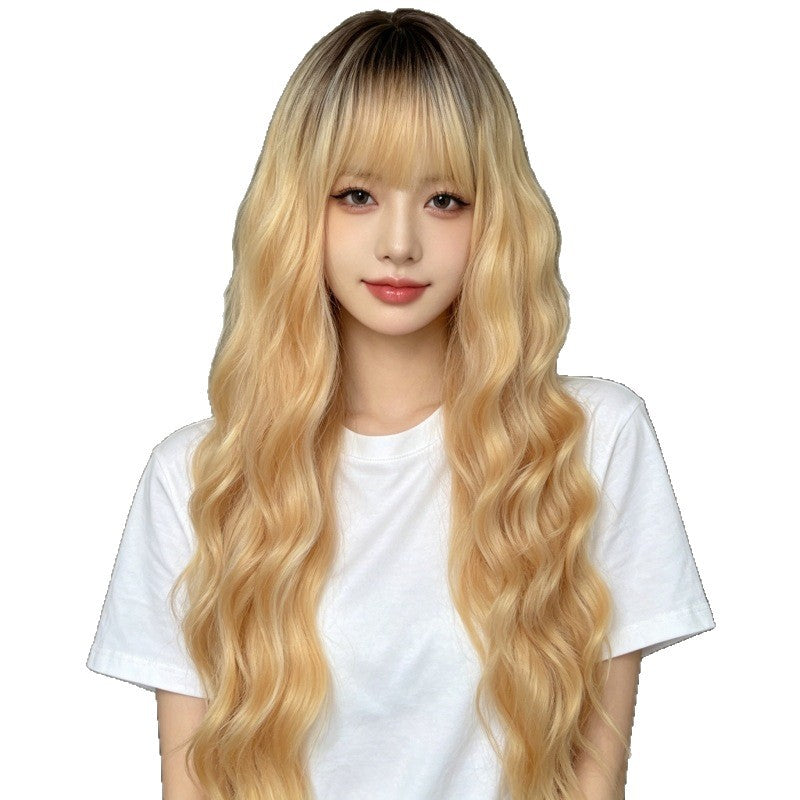 Women's Up Air Bangs Rose Net Matte Wig Long Curls
