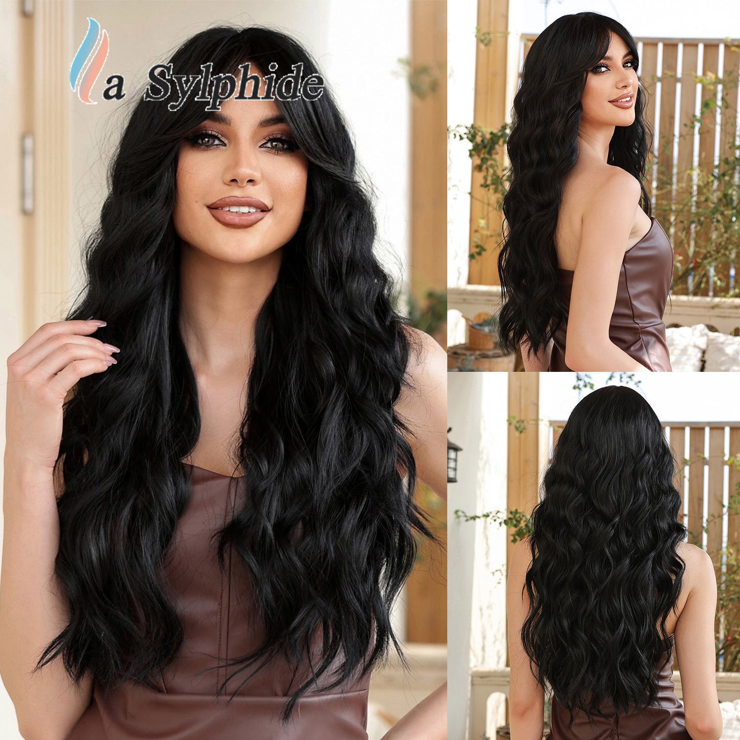 Curly Hair Bangs Natural Golden Brown Wig Long Curls