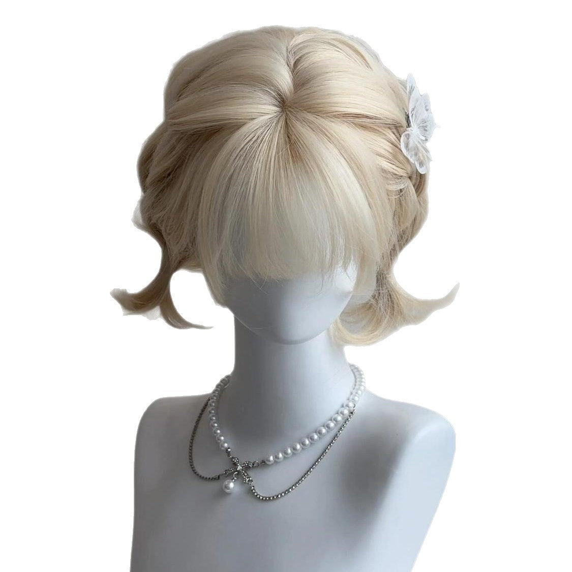 Female Milk Platinum White Natural Full Wig Short Curly Hair