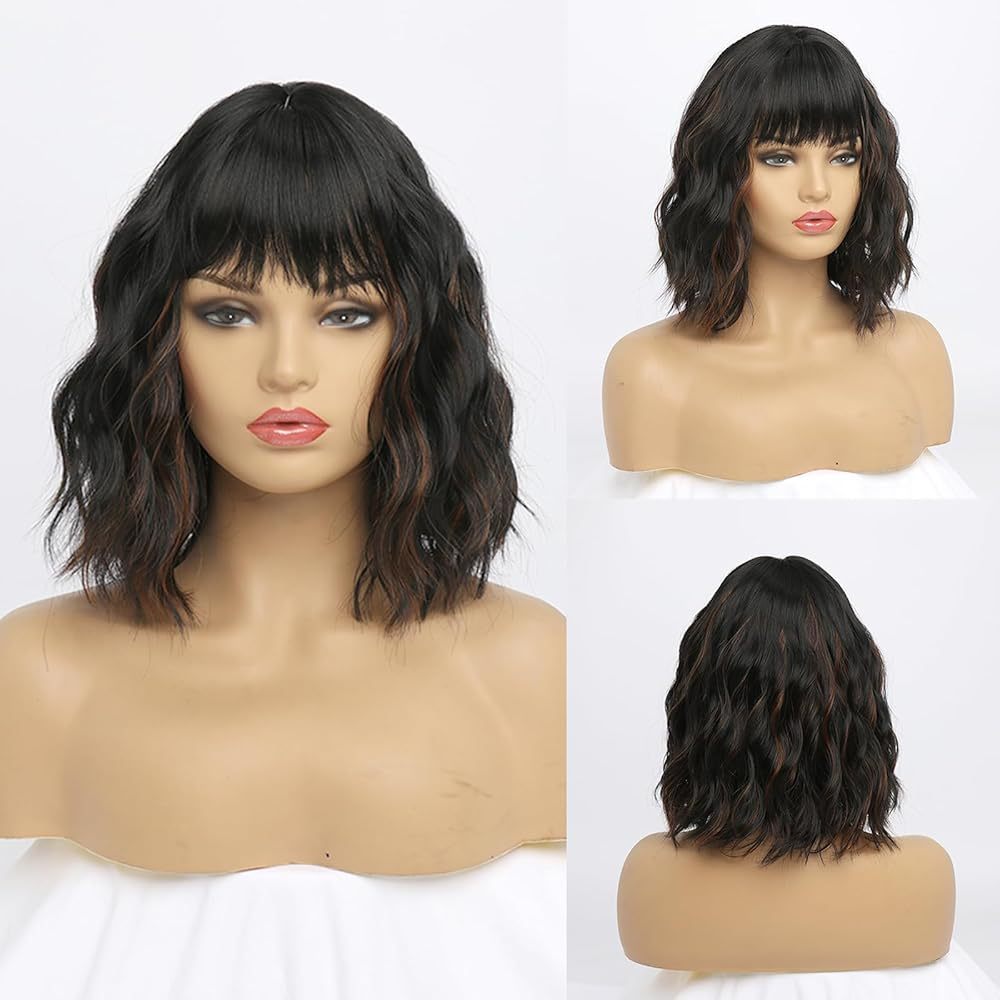 Female Simulation Human Highlight Gradient Chemical Wig Short Curly Hair