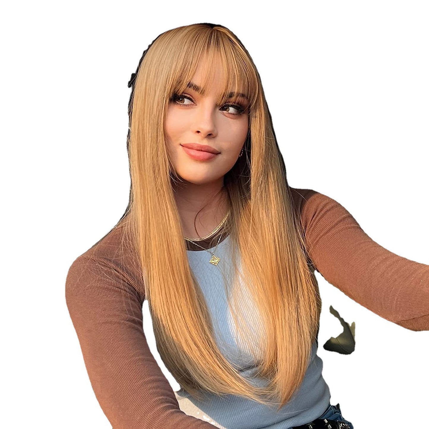 Unique Fashion Air Bangs Head Cover Long Straight Wig