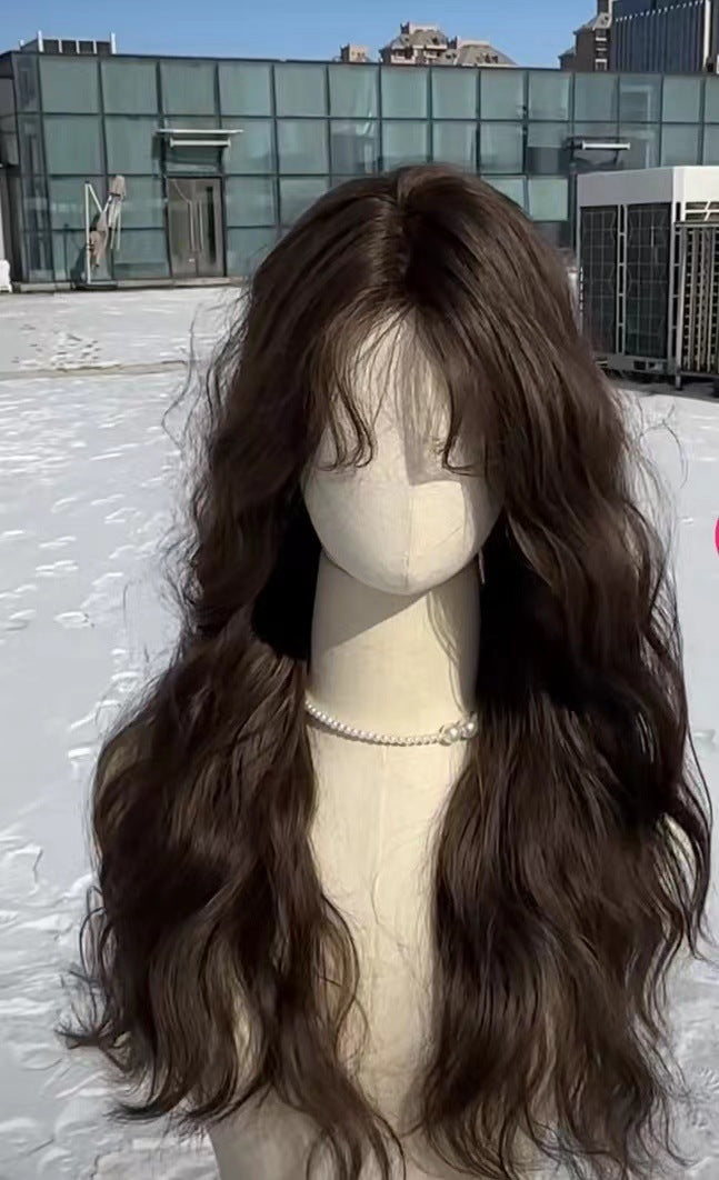 Front Lace Female Mid-length Fluffy Bangs Curly Wig Long Curls