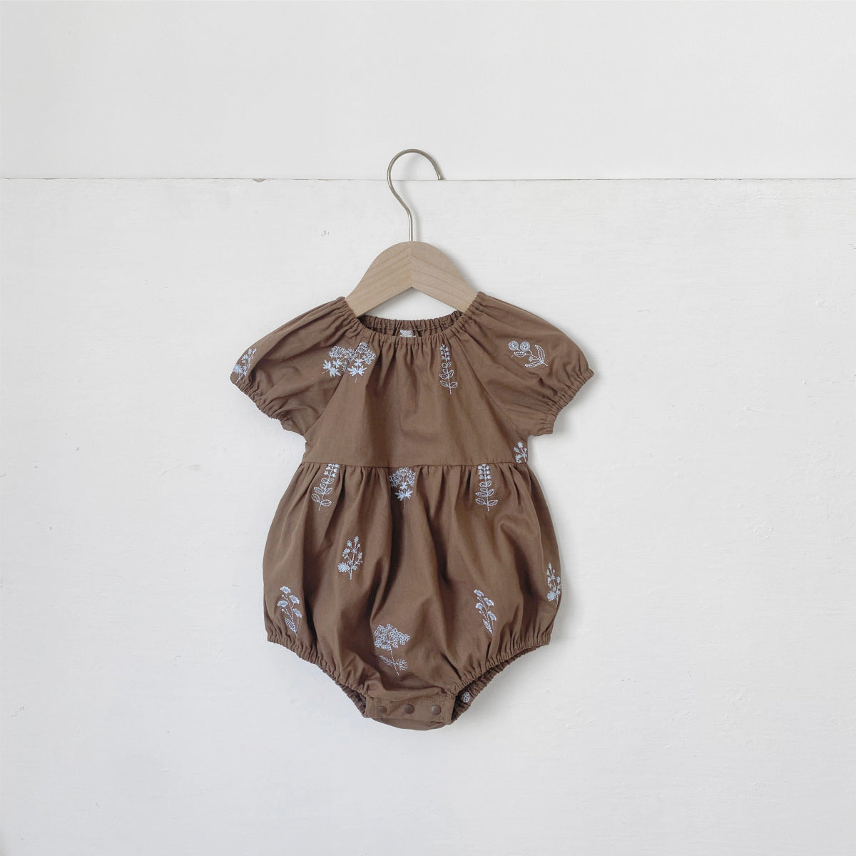 Class Vintage Plain Embroidered Puff Sleeve Jumpsuit Jumpsuit, Climbing Suit