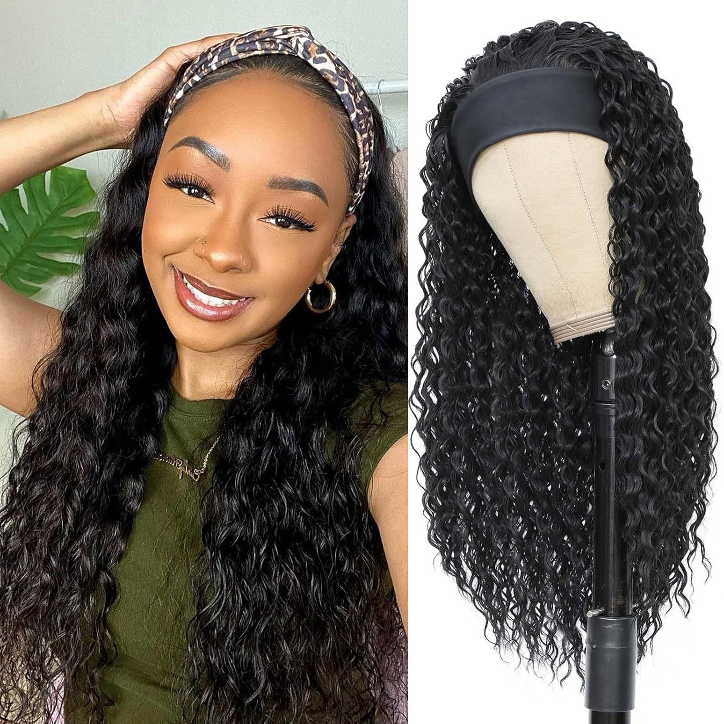 Women's Small Curly Headscarf Afro Headgear Wig Long Curls
