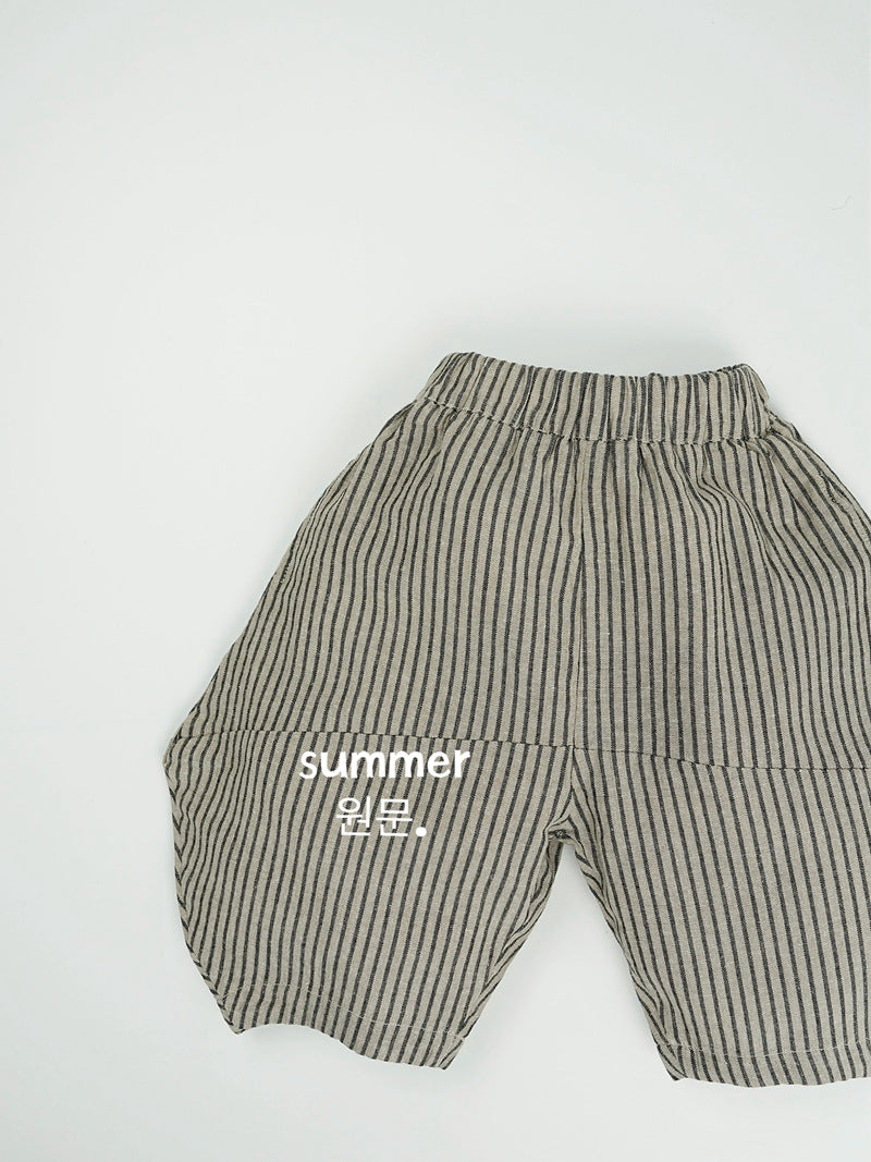 Children's Contrast Color Vertical Striped Boys Loose Casual Cropped Children's Pants