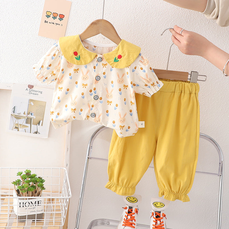 Children's Clothing Bunny Short-sleeved Cardigan Trousers Two-piece Children's Suit