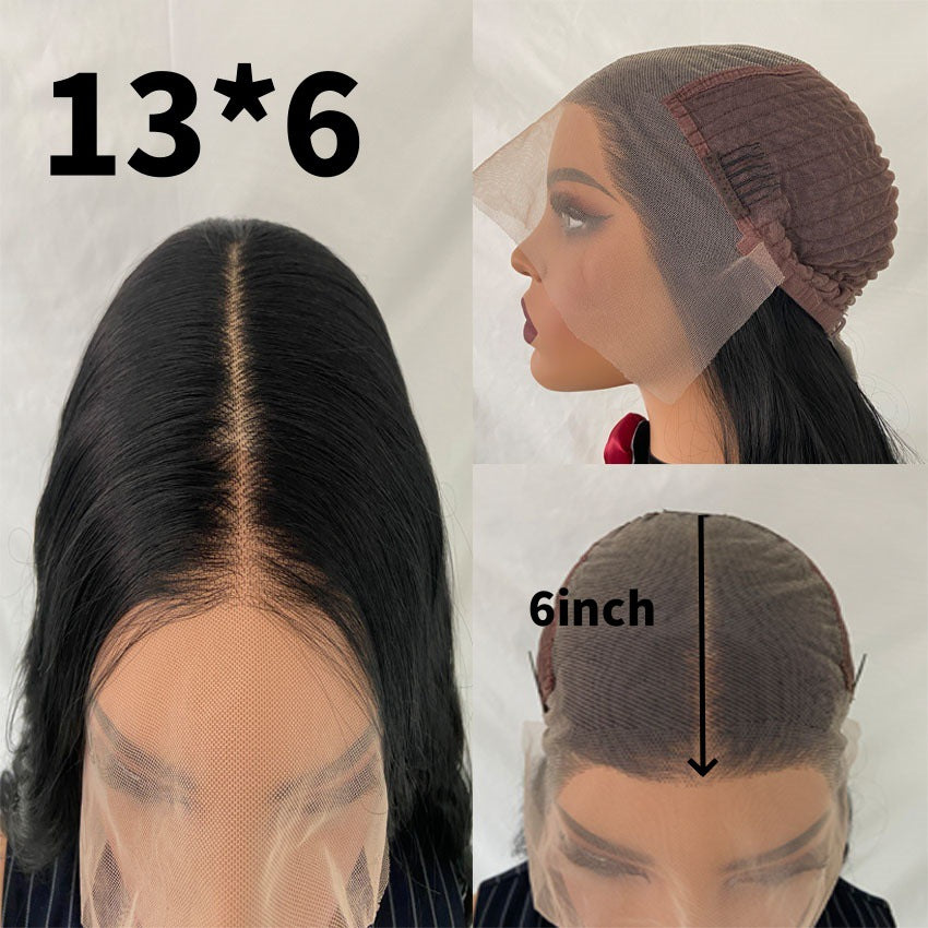 Black Hair Hand Crochet Forehead Big Lace Female Hairpiece Long Straight Wig