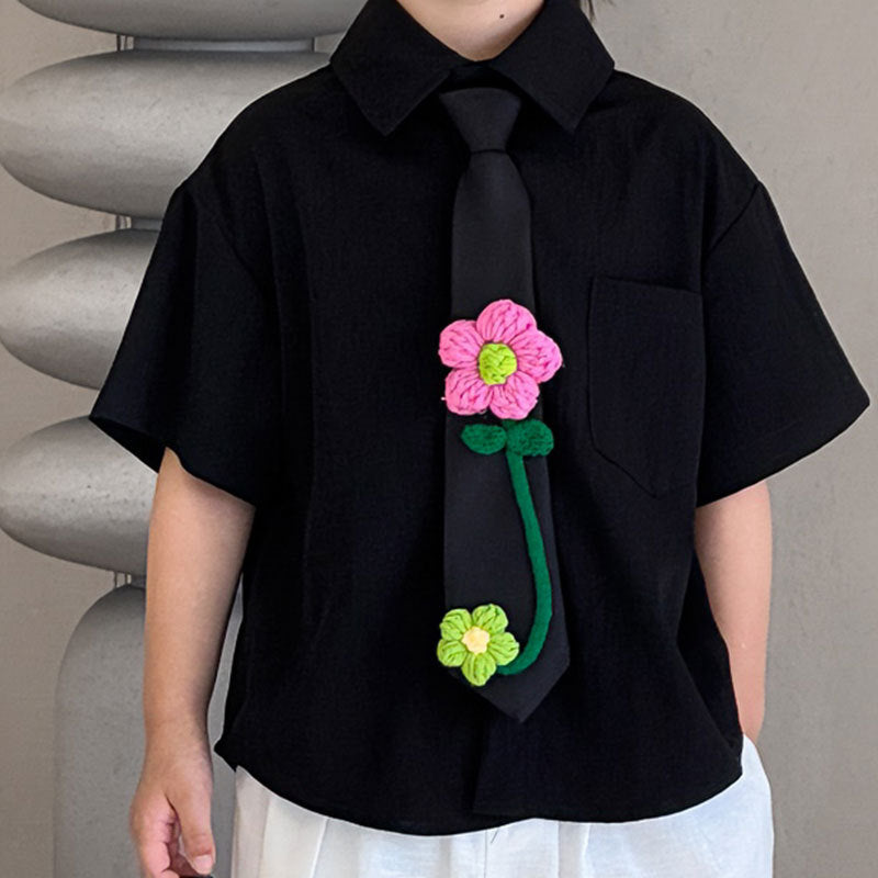 Children's Summer Korean Style Short Sleeve Western Solid Color Children's Shirt