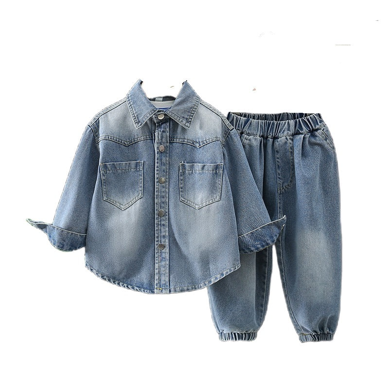 Men's & Children's Denim Spring Autumn Clothing Coat Small Two-piece Children's Suit