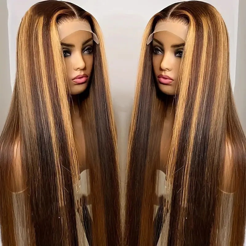 Women's Front Lace Female Black Hair Chemical Long Straight Wig