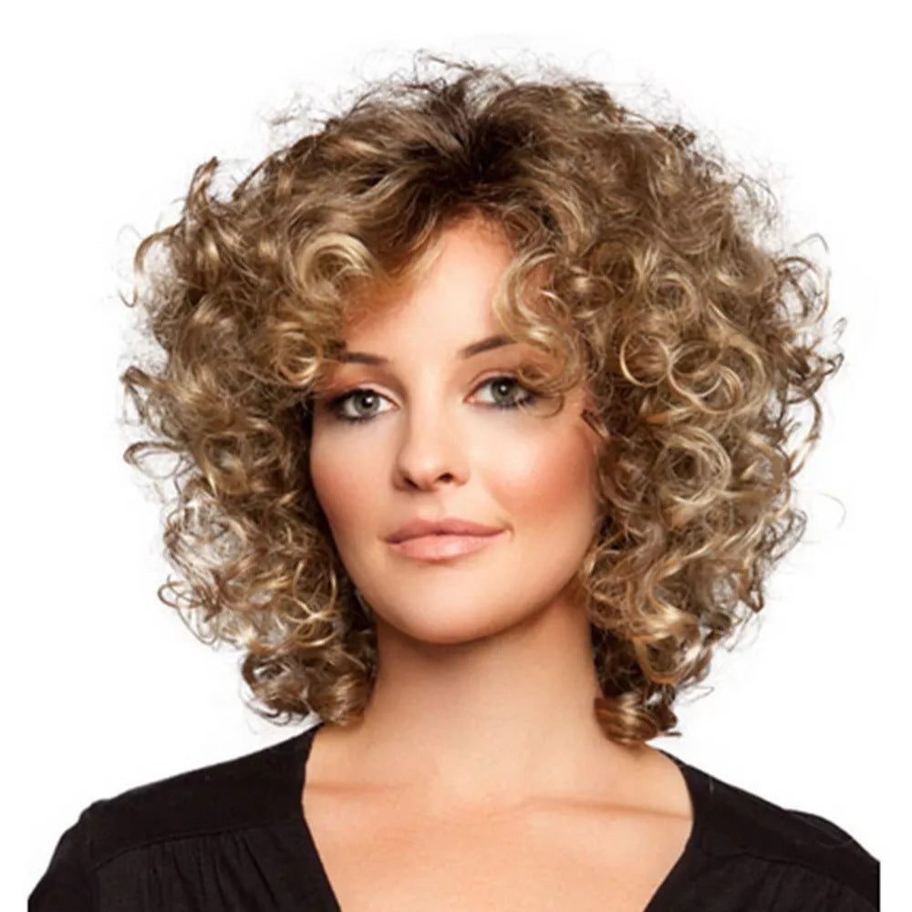 African Small Brown Afro Curling Iron Set Wig Short Curly Hair