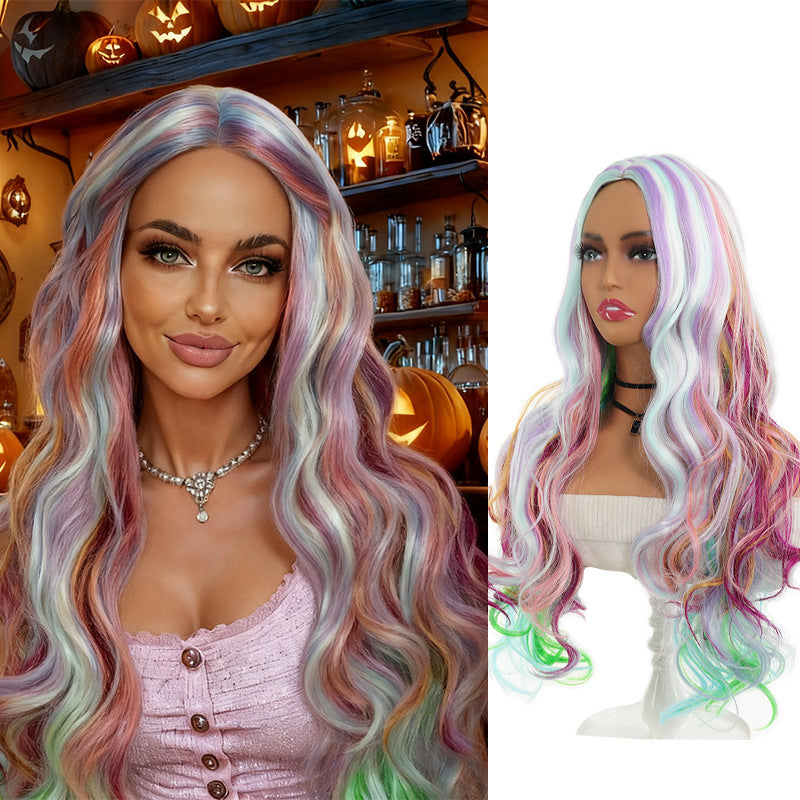 Women's Cover Long Hair Soft Natural Simulation Candy Color Cos Wig