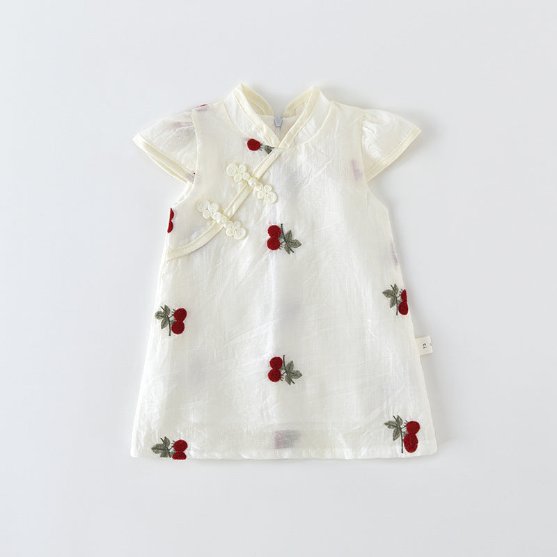 Cherry Cheongsam Summer Diagonal National Style Trendy Children's Dress