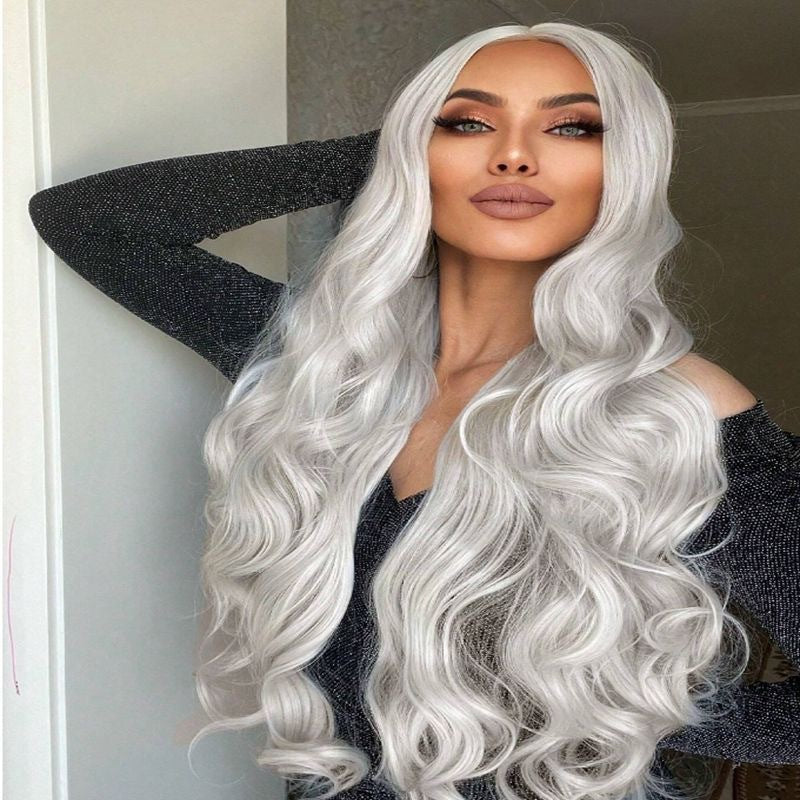 Women's Wavy Curly Hair Head Cover Golden Wig Long Curls