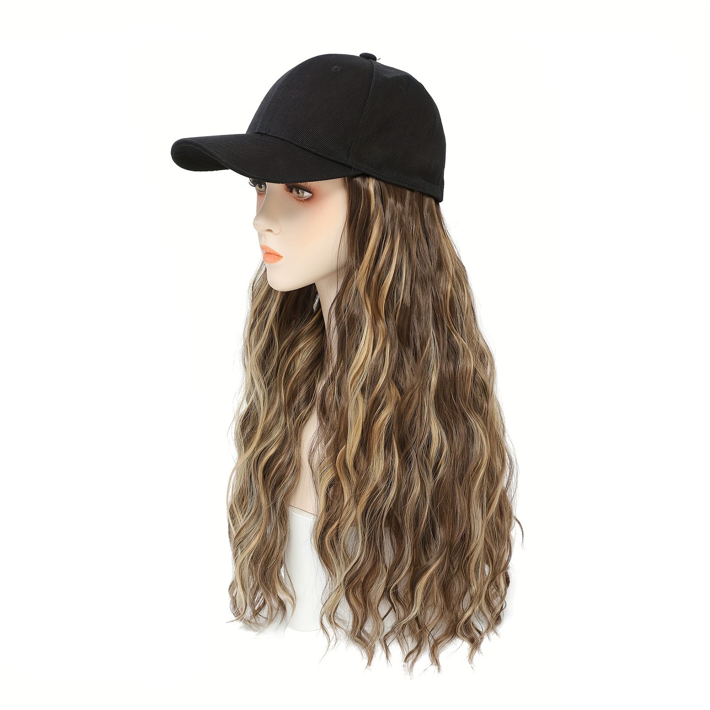 Women's Hair Peaked Cap With One-piece Curly Wig Long Curls