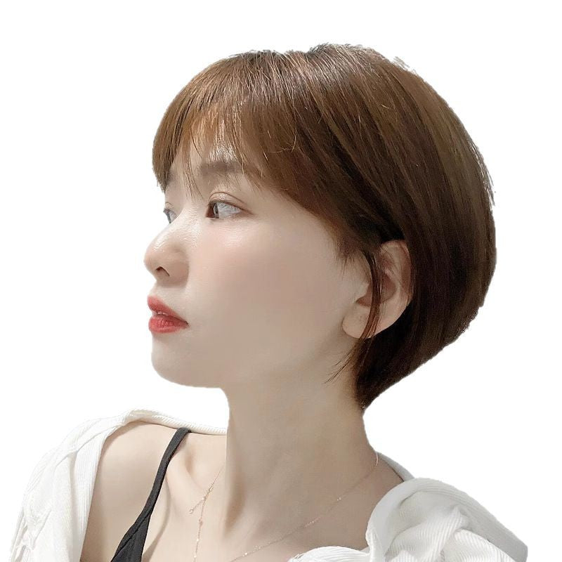 Women's Sheath All Repairing Face Skin White Cover Extension Full Top Real Hair Wig